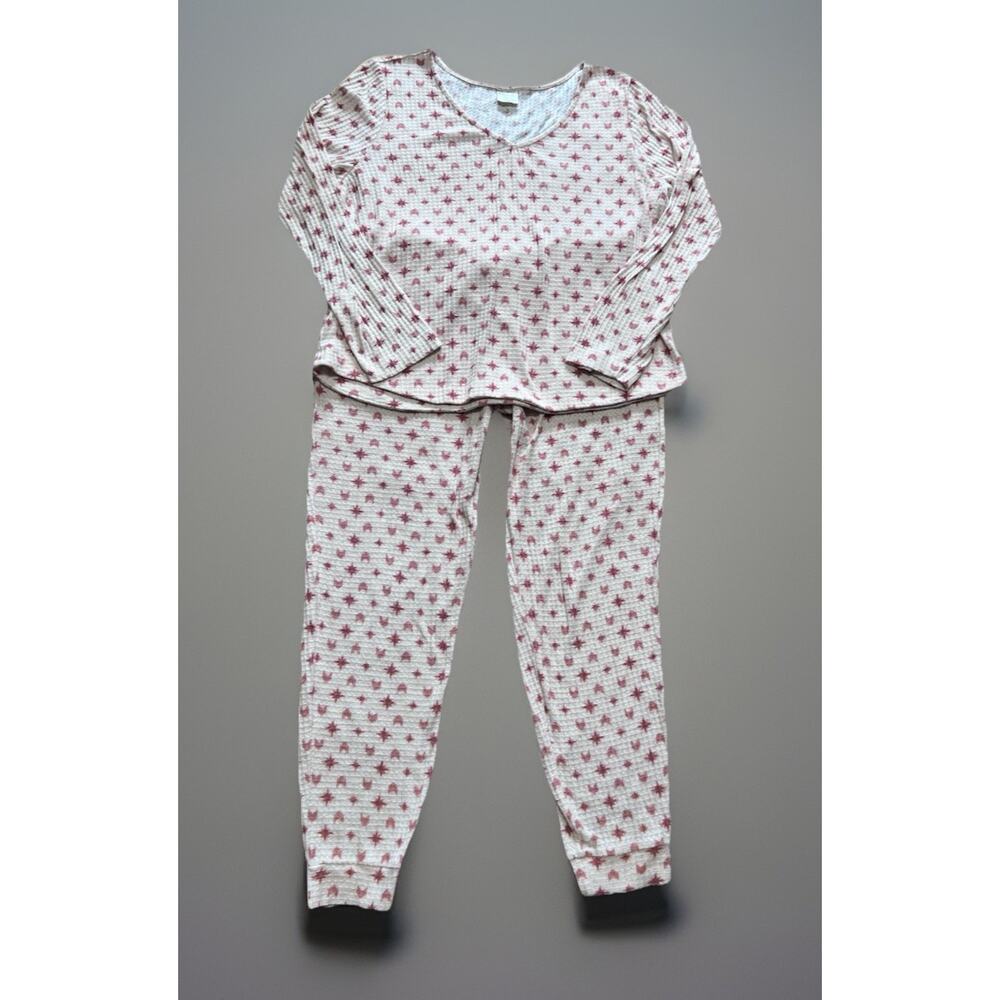Soma Brushed Cozy Waffle Knit Pajama Jogger 2pc Set Falling Star Pink Lounge L